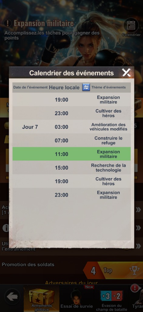 Calendrier de l'événement Armaments globaux